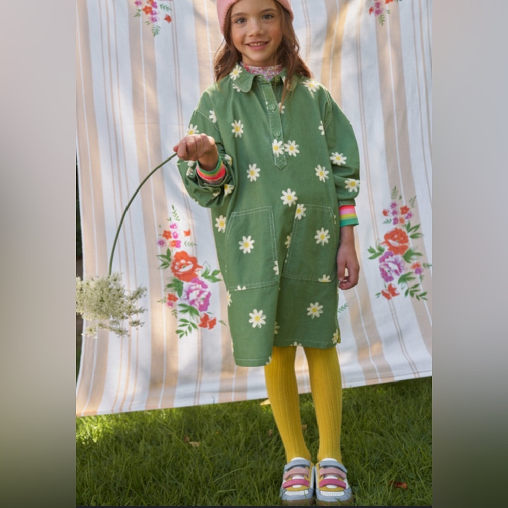 Boden Daisy Dress  9/10Y spring, floral oversized corduroy